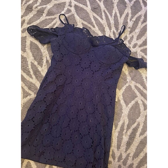 Blue Lace Heart Soul Off the Shoulder Sweatheart Mini Dress - Picture 1 of 4